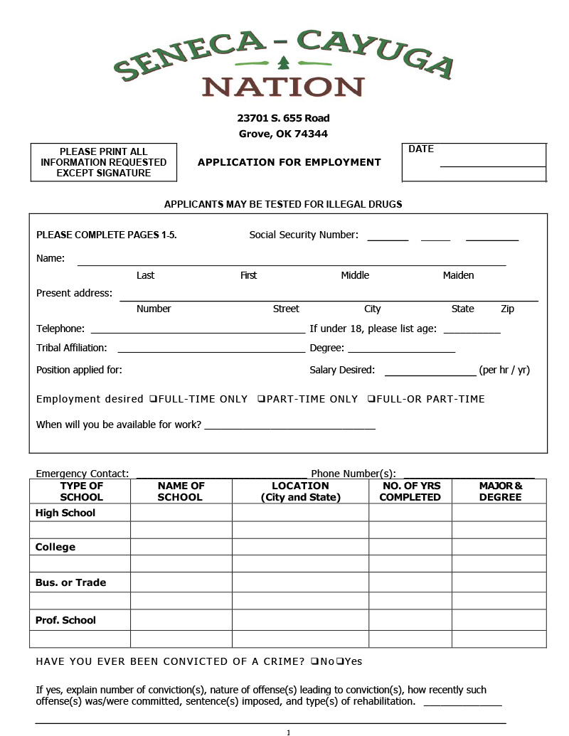 Tribal Employment Application